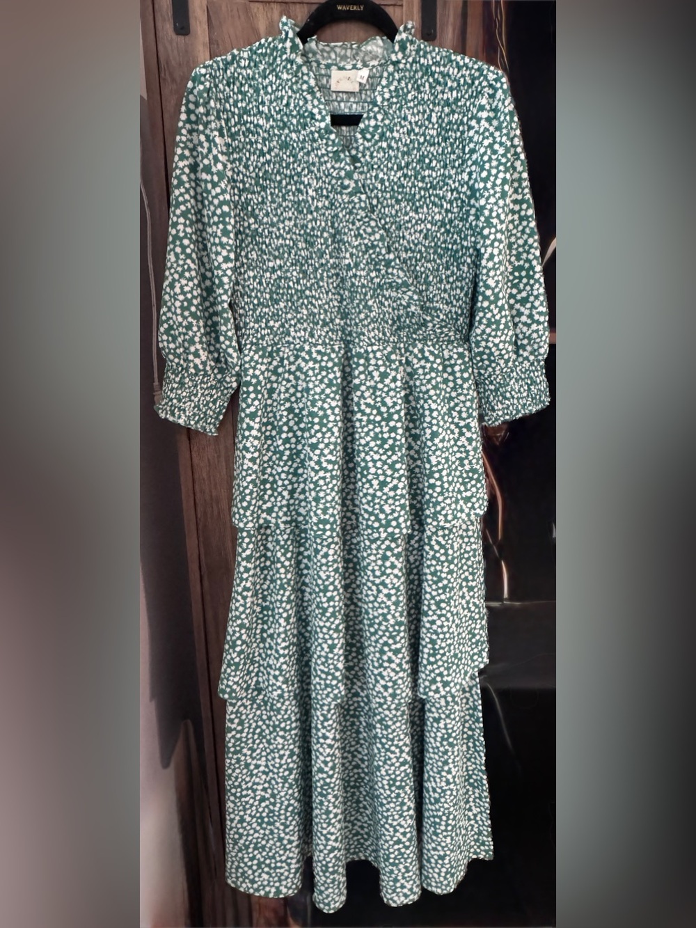 Love Olive Co Smocked Green Floral Tiered Midi Dress